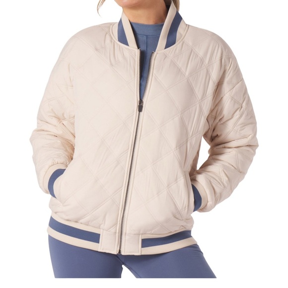 Glyder NWT Varsity Jacket Oatmilk/Washed Blue Women’s Size S - Picture 2 of 10